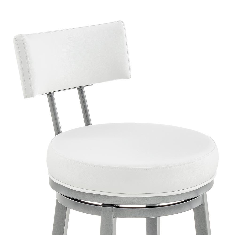 Dalza Swivel Counter or Bar Stool in Cloud Finish with White Faux Leather. Picture 5