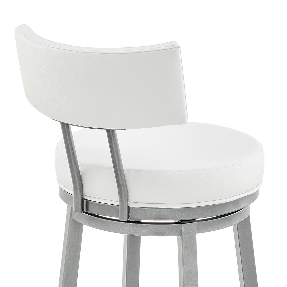 Dalza Swivel Counter or Bar Stool in Cloud Finish with White Faux Leather. Picture 6