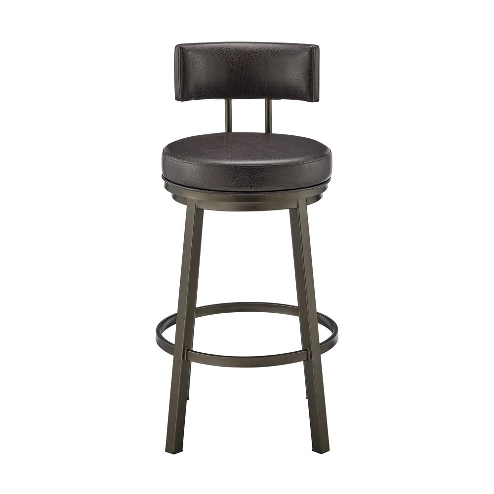 Dalza Swivel Counter or Bar Stool in Mocha Finish with Brown Faux Leather. Picture 1