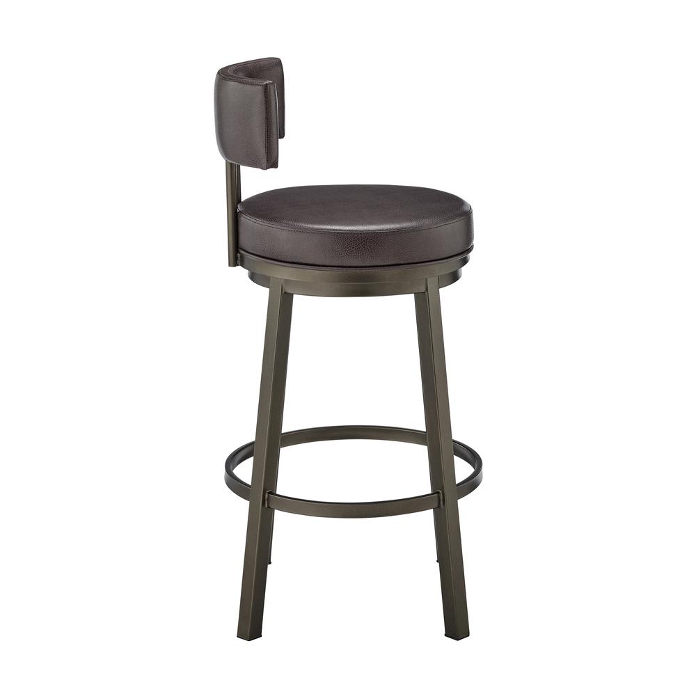 Dalza Swivel Counter or Bar Stool in Mocha Finish with Brown Faux Leather. Picture 2