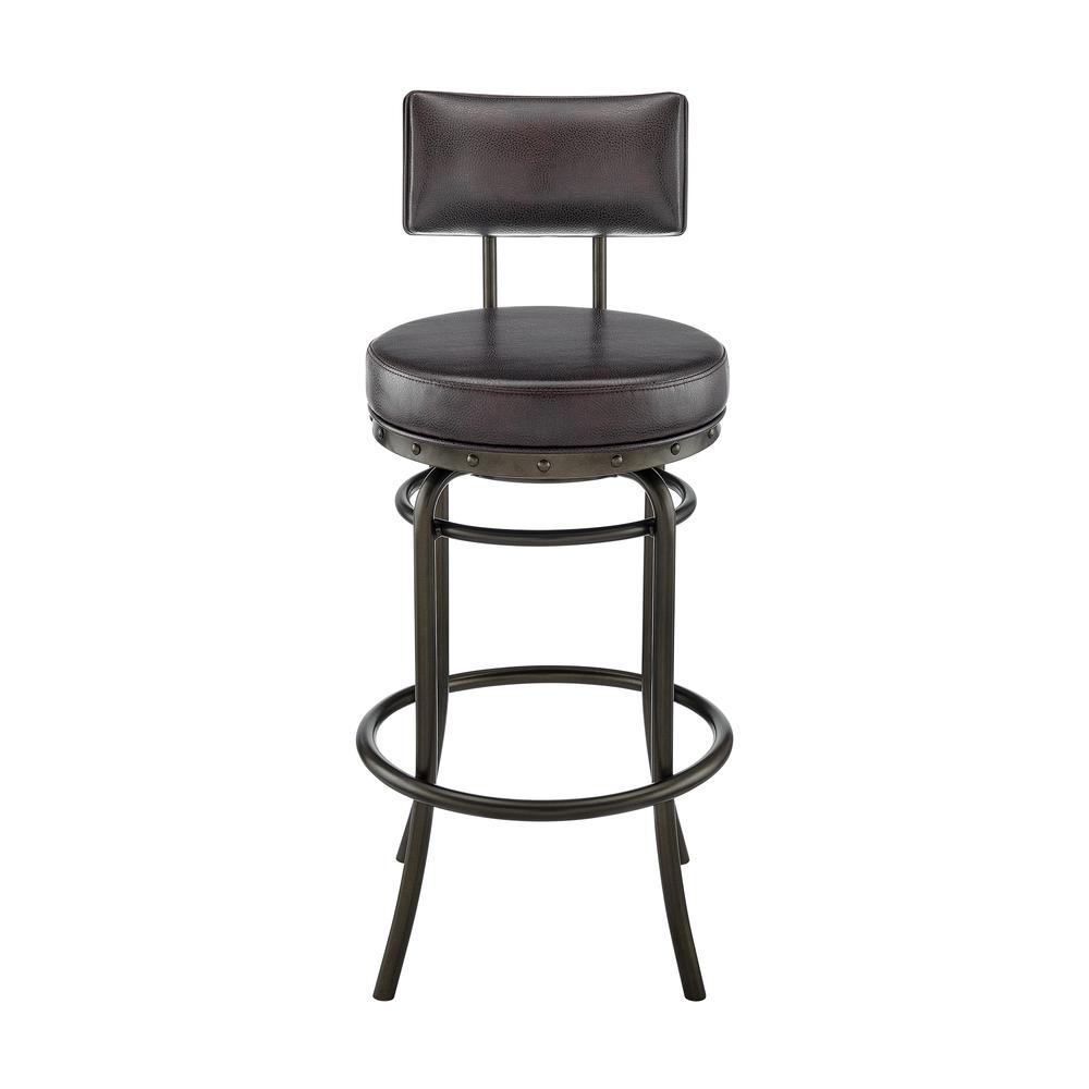Rees Swivel Counter or Bar Stool in Mocha Finish with Brown Faux Leather. Picture 1