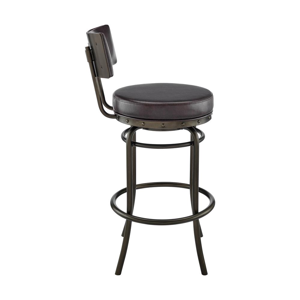 Rees Swivel Counter or Bar Stool in Mocha Finish with Brown Faux Leather. Picture 2