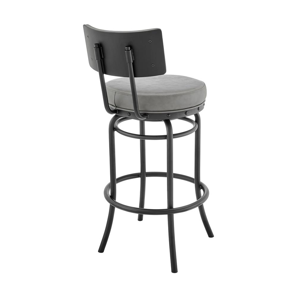 Rees Swivel Counter or Bar Stool in Black Finish with Grey Faux Leather. Picture 3