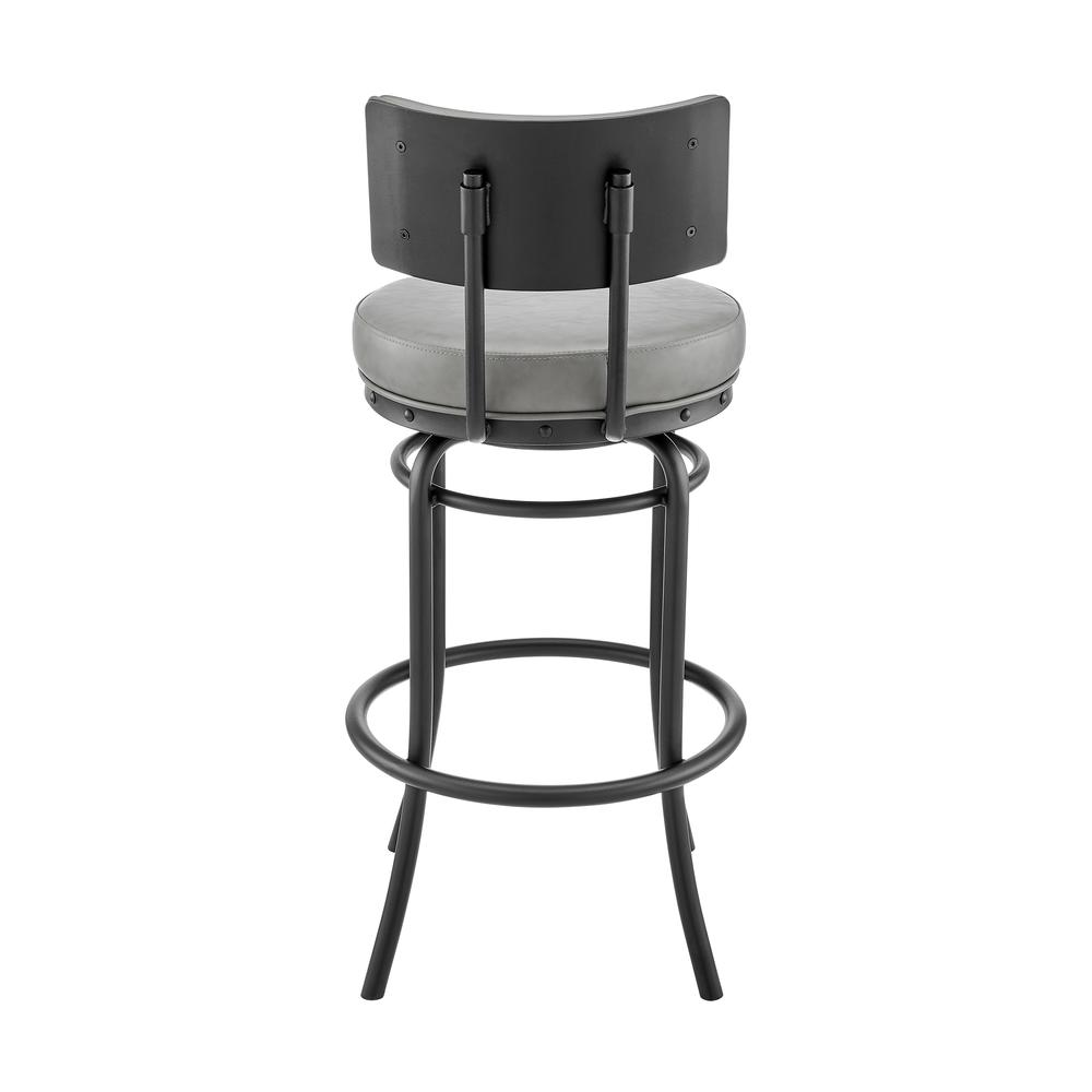 Rees Swivel Counter or Bar Stool in Black Finish with Grey Faux Leather. Picture 4