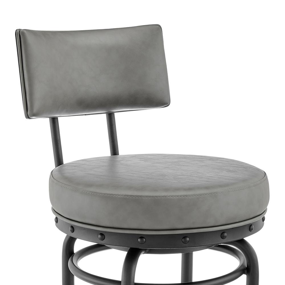 Rees Swivel Counter or Bar Stool in Black Finish with Grey Faux Leather. Picture 5