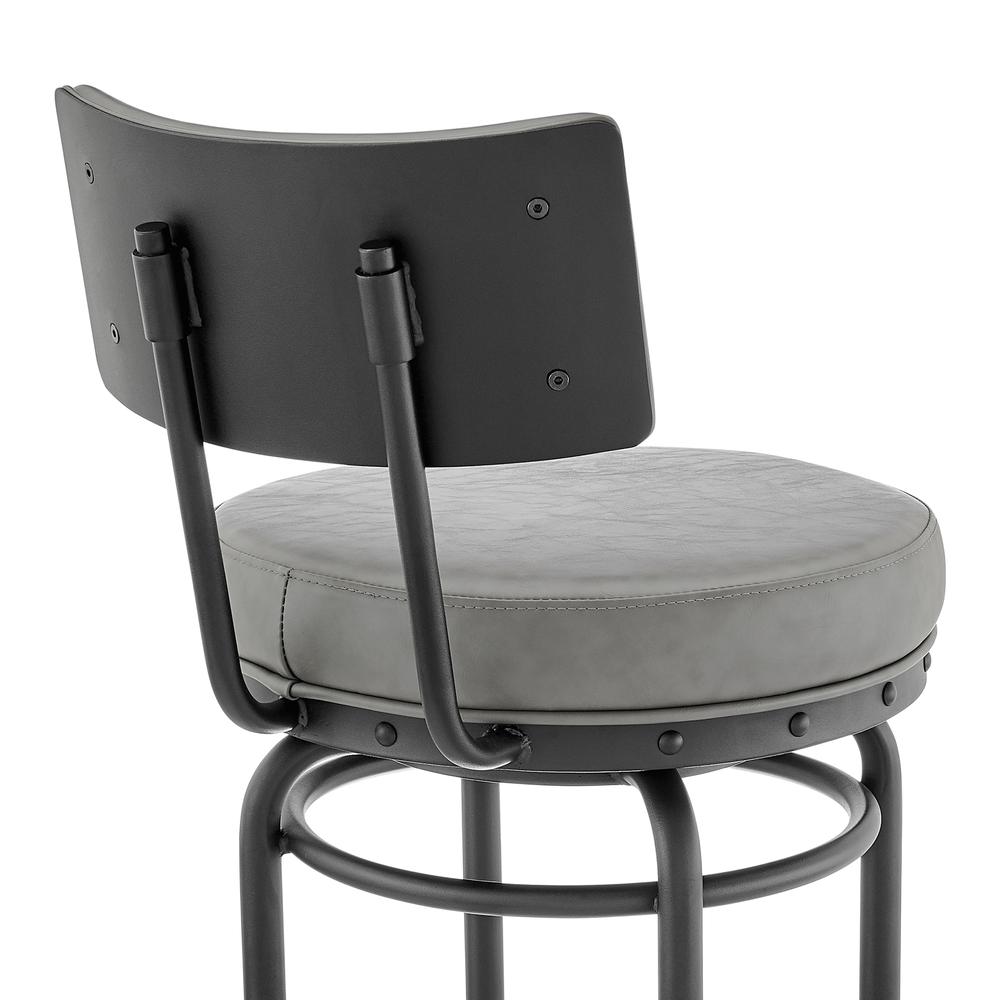 Rees Swivel Counter or Bar Stool in Black Finish with Grey Faux Leather. Picture 6