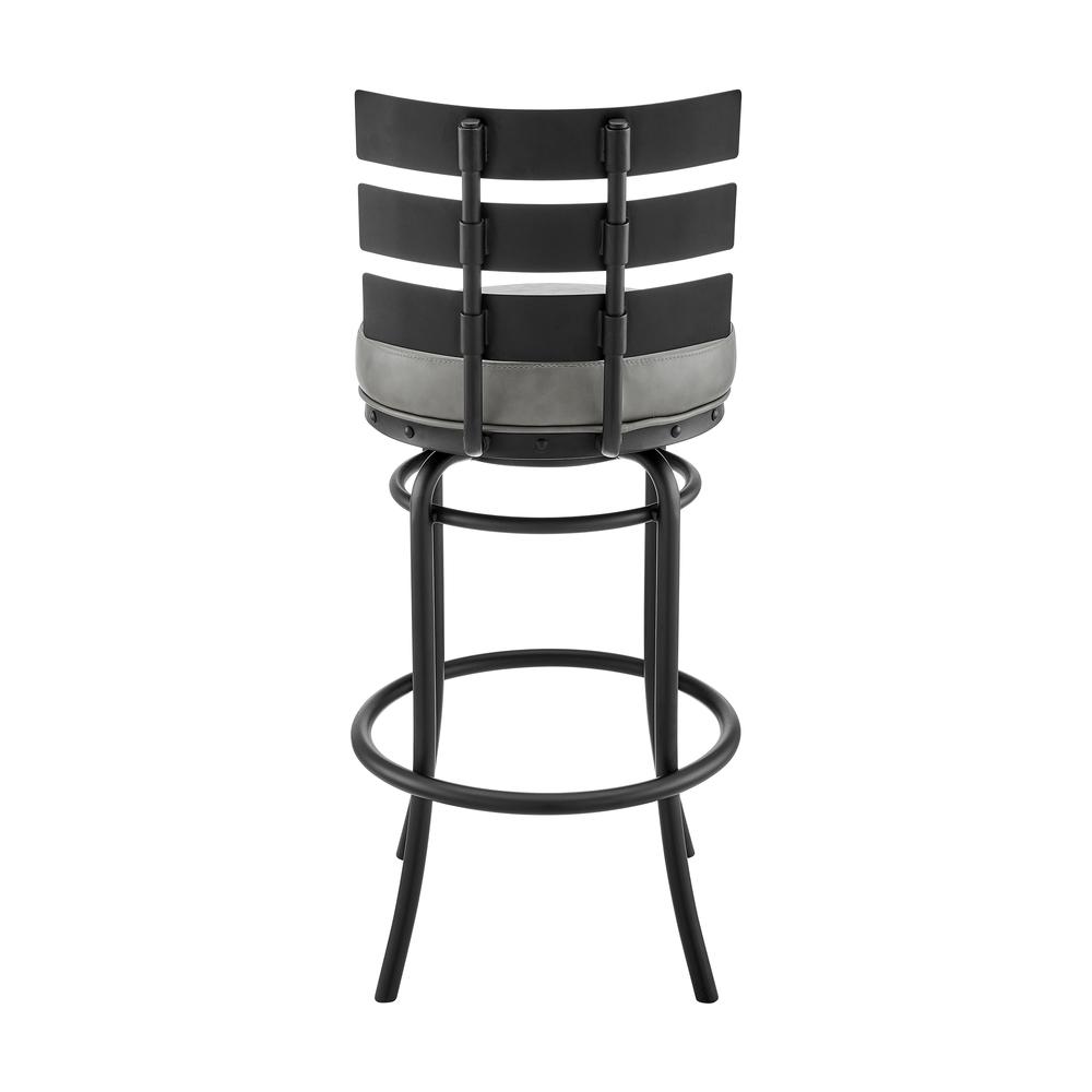 Natya Swivel Counter or Bar Stool in Black Finish with Grey Faux Leather. Picture 4