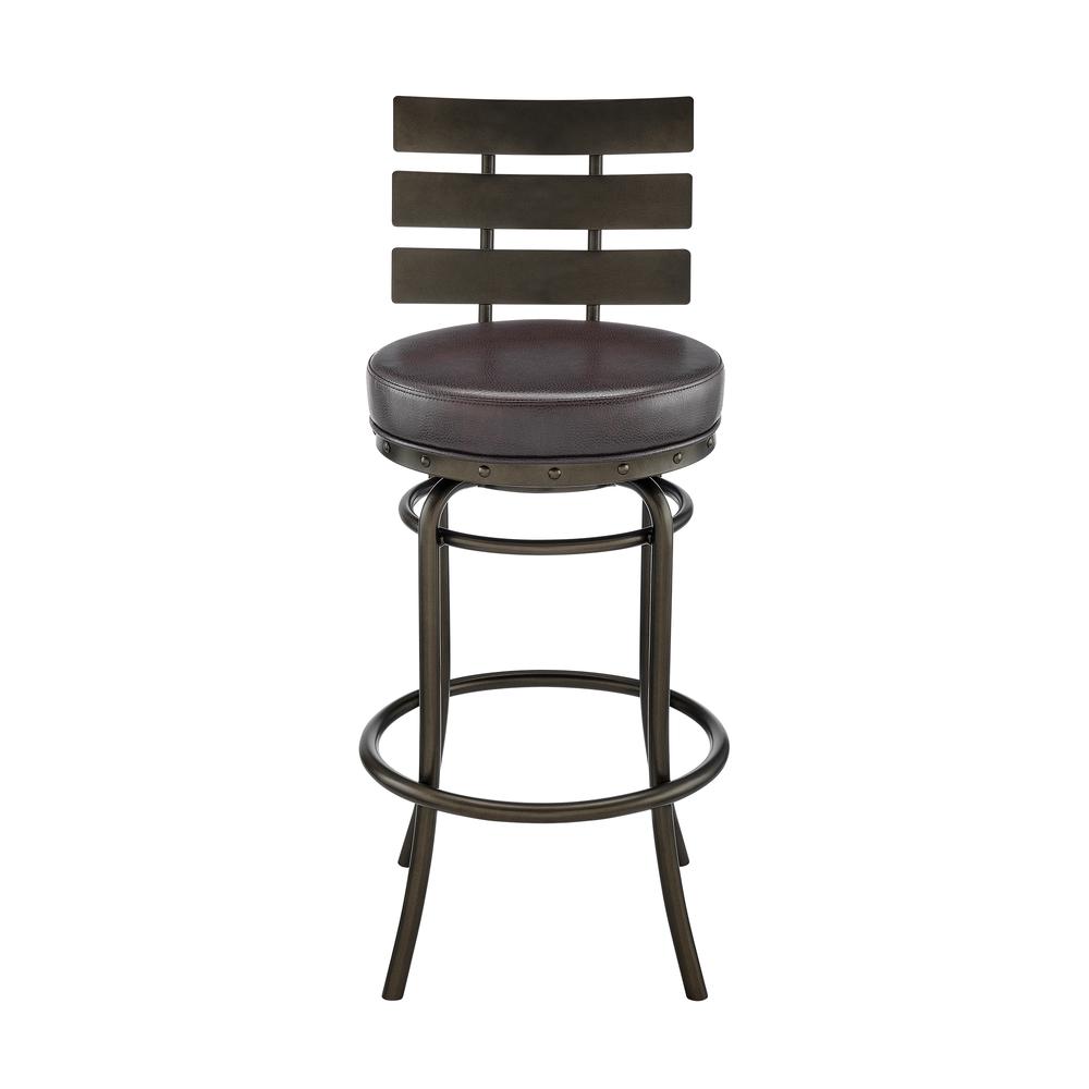 Natya Swivel Counter or Bar Stool in Mocha Finish with Brown Faux Leather. Picture 1
