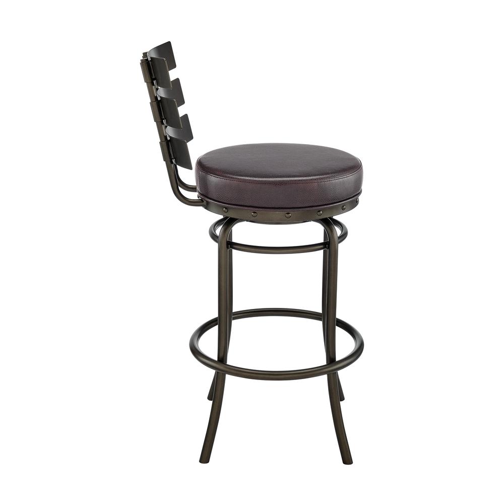 Natya Swivel Counter or Bar Stool in Mocha Finish with Brown Faux Leather. Picture 2