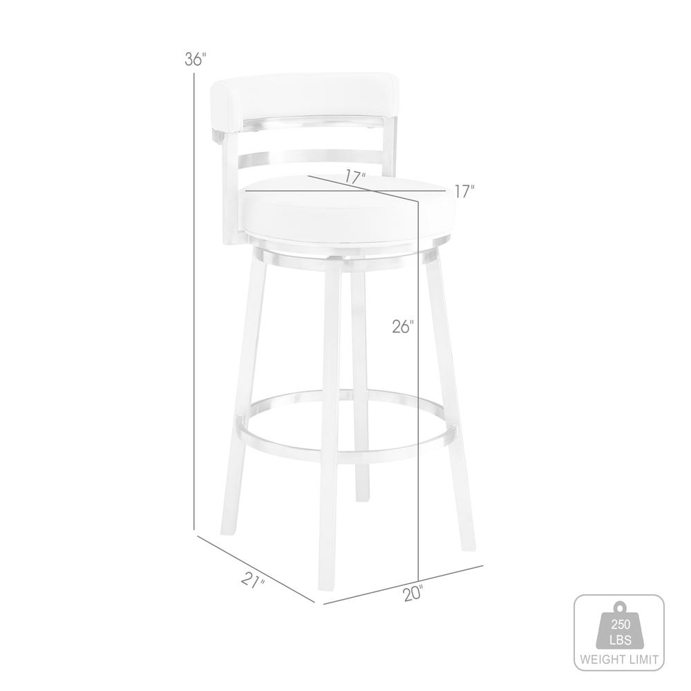 Titana 26" Counter Height Swivel White Faux Leather and Brushed Stainless Steel Bar Stool. Picture 8