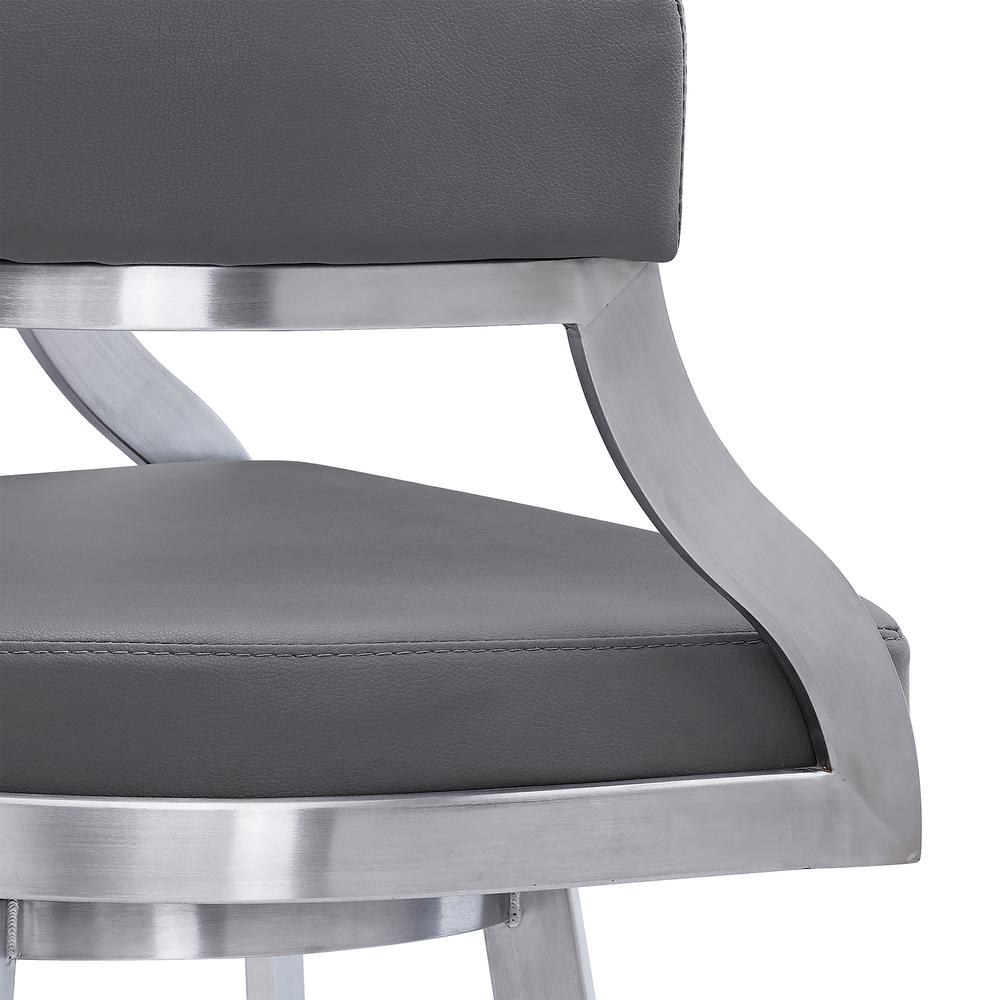 Dione 26" Counter Height Swivel Grey Faux Leather and Brushed Stainless Steel Bar Stool. Picture 5