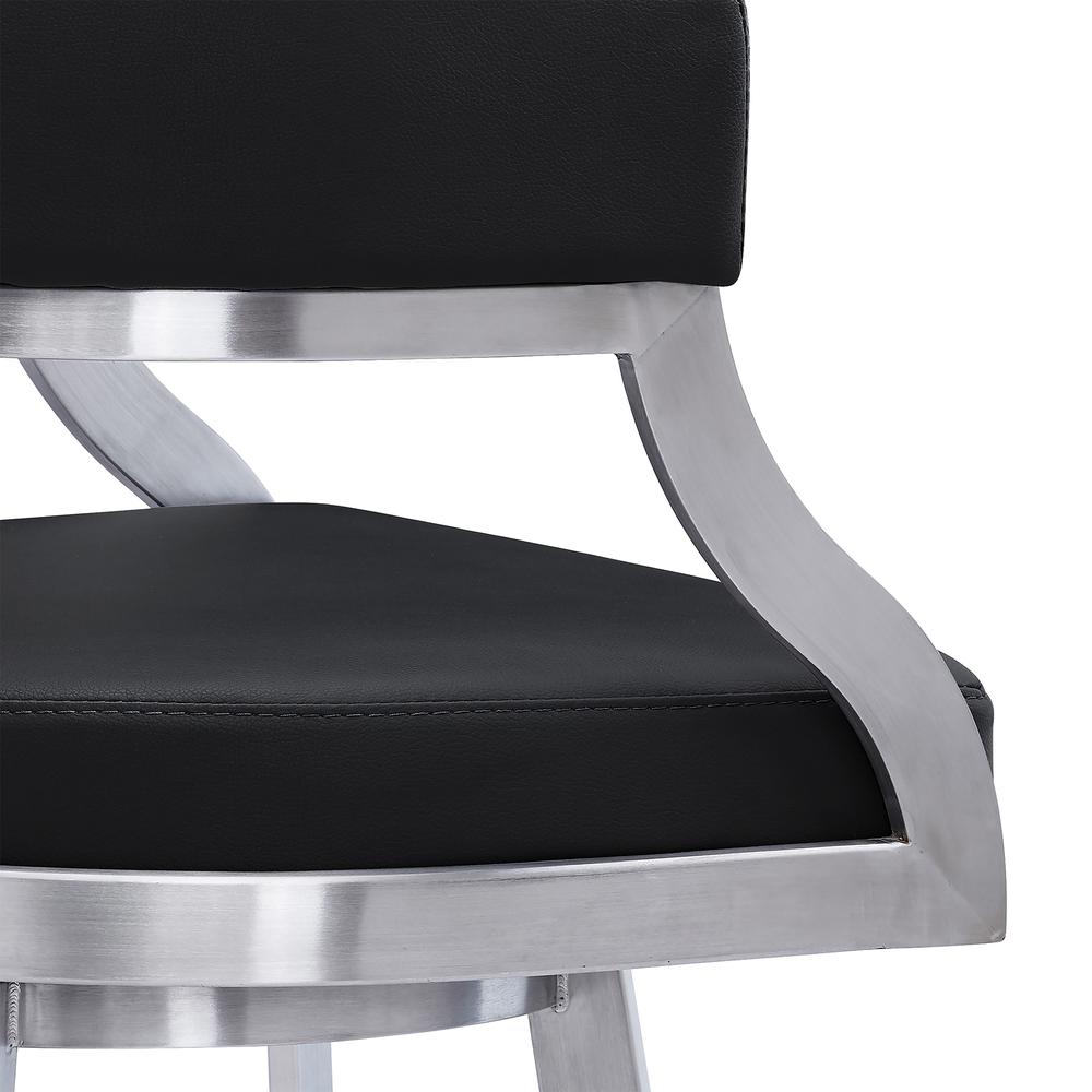 Dione 26" Counter Height Swivel Black Faux Leather and Brushed Stainless Steel Bar Stool. Picture 5