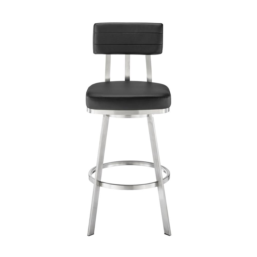 Jinab Swivel Counter Stool in Brushed Stainless Steel with Black Faux Leather. Picture 1