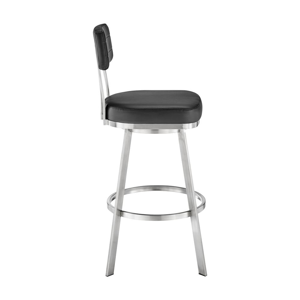 Jinab Swivel Counter Stool in Brushed Stainless Steel with Black Faux Leather. Picture 2