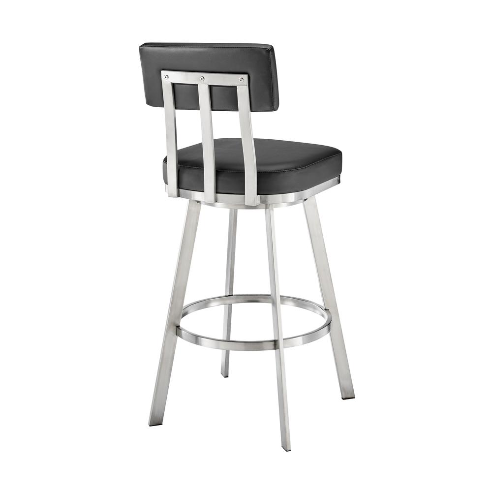 Jinab Swivel Counter Stool in Brushed Stainless Steel with Black Faux Leather. Picture 4