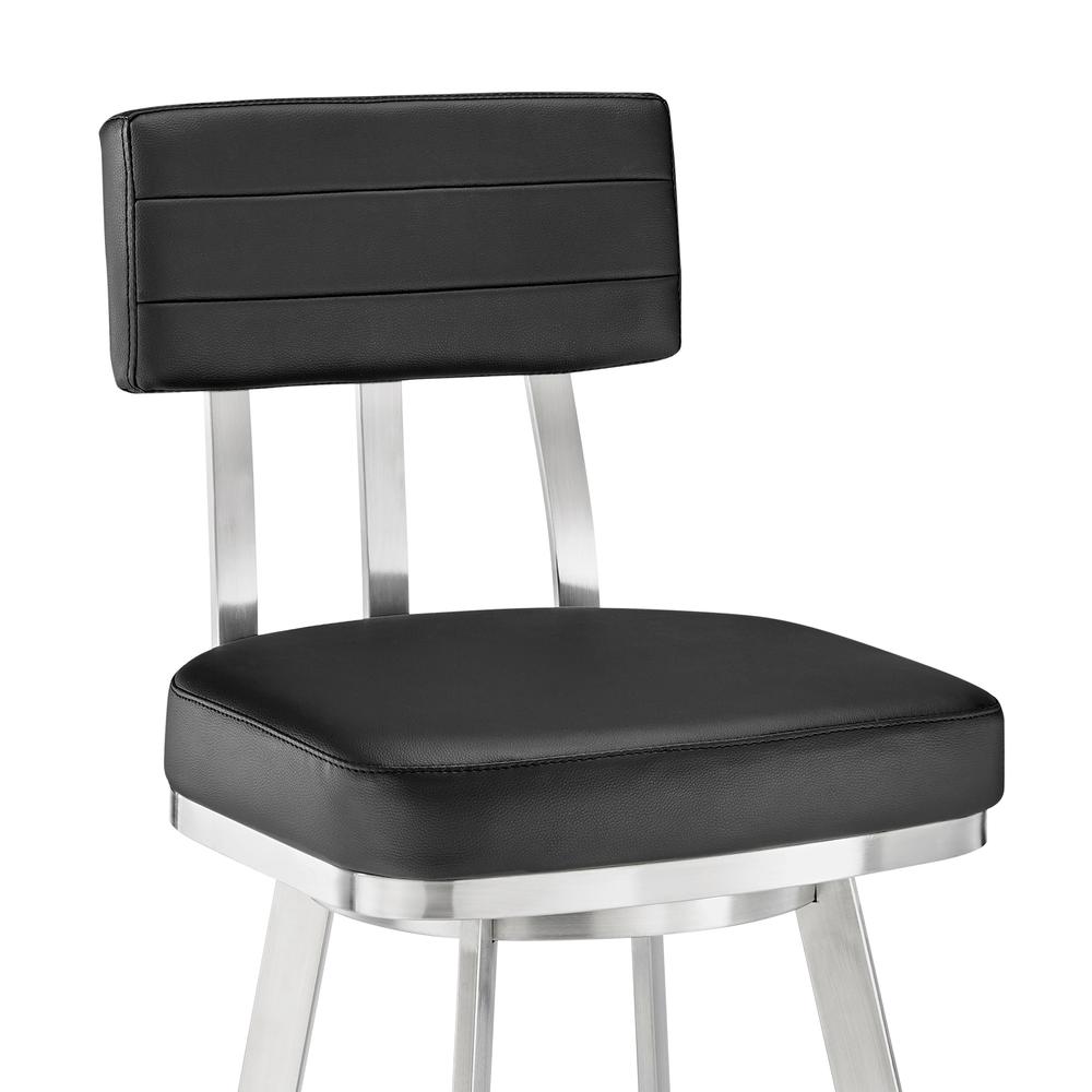 Jinab Swivel Counter Stool in Brushed Stainless Steel with Black Faux Leather. Picture 5