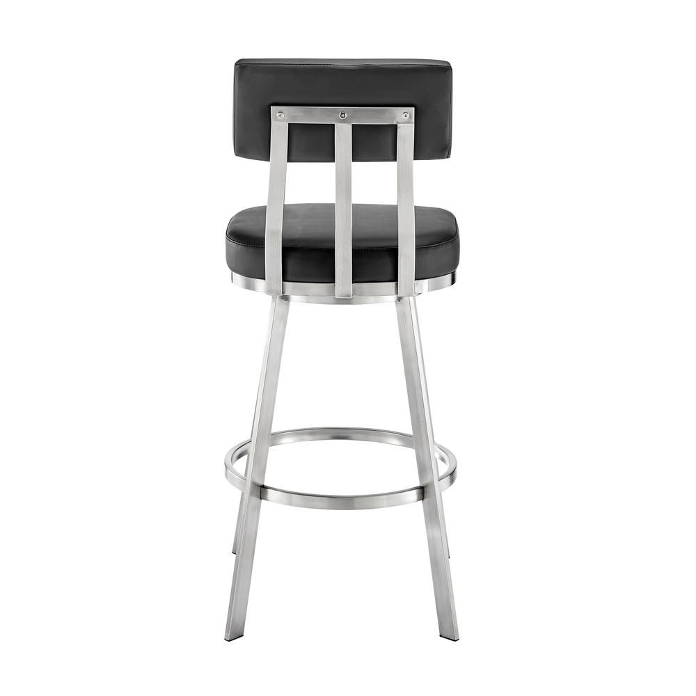 Jinab Swivel Bar Stool in Brushed Stainless Steel with Black Faux Leather. Picture 3