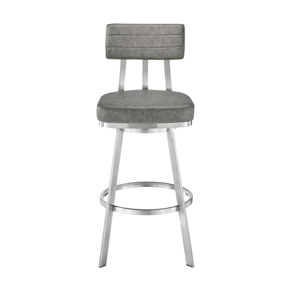 Jinab Swivel Counter Stool in Brushed Stainless Steel with Grey Faux Leather. Picture 1