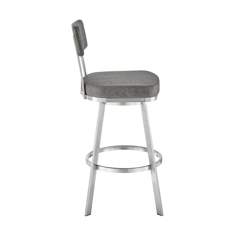 Jinab Swivel Counter Stool in Brushed Stainless Steel with Grey Faux Leather. Picture 2