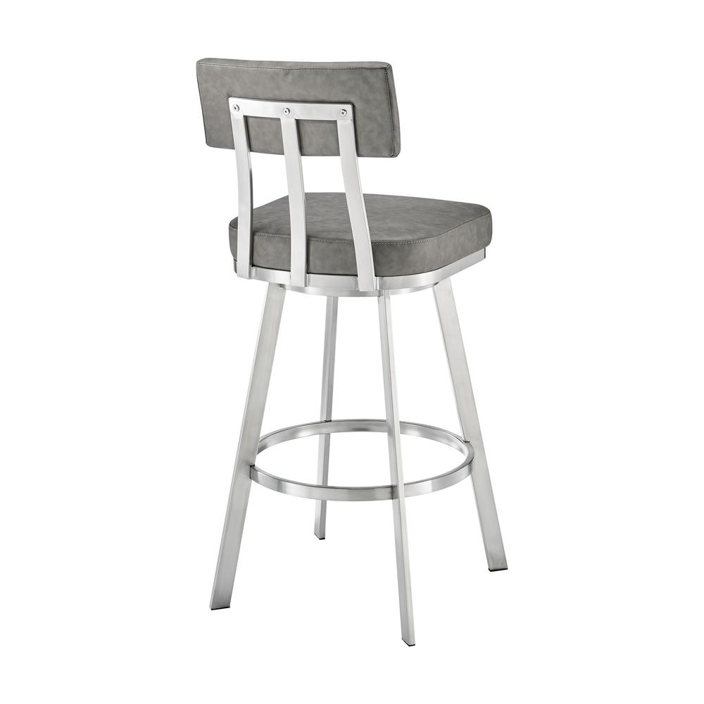 Jinab Swivel Counter Stool in Brushed Stainless Steel with Grey Faux Leather. Picture 4