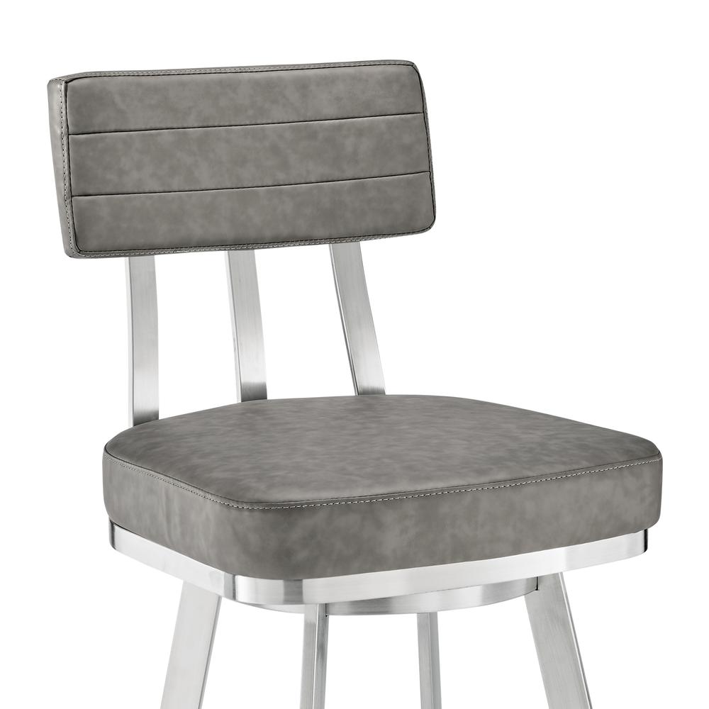 Jinab Swivel Counter Stool in Brushed Stainless Steel with Grey Faux Leather. Picture 5