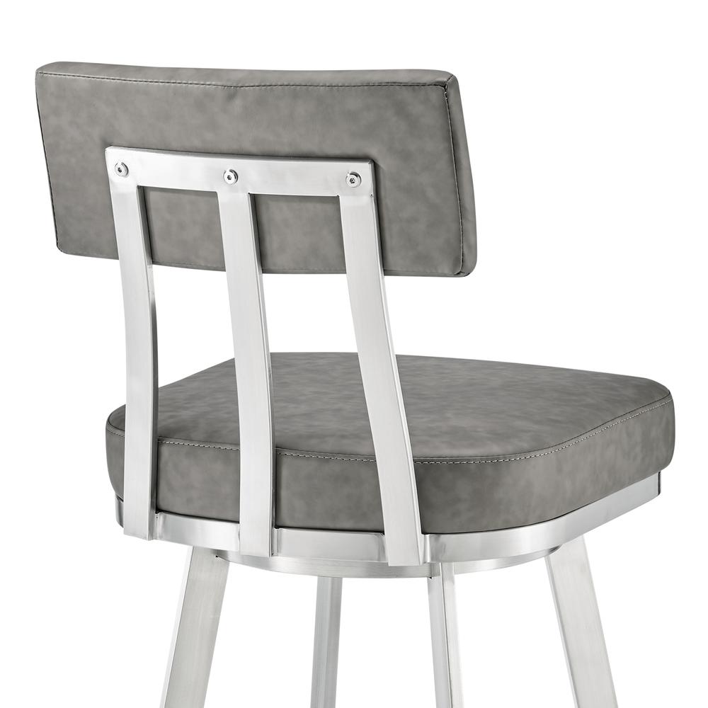 Jinab Swivel Counter Stool in Brushed Stainless Steel with Grey Faux Leather. Picture 6