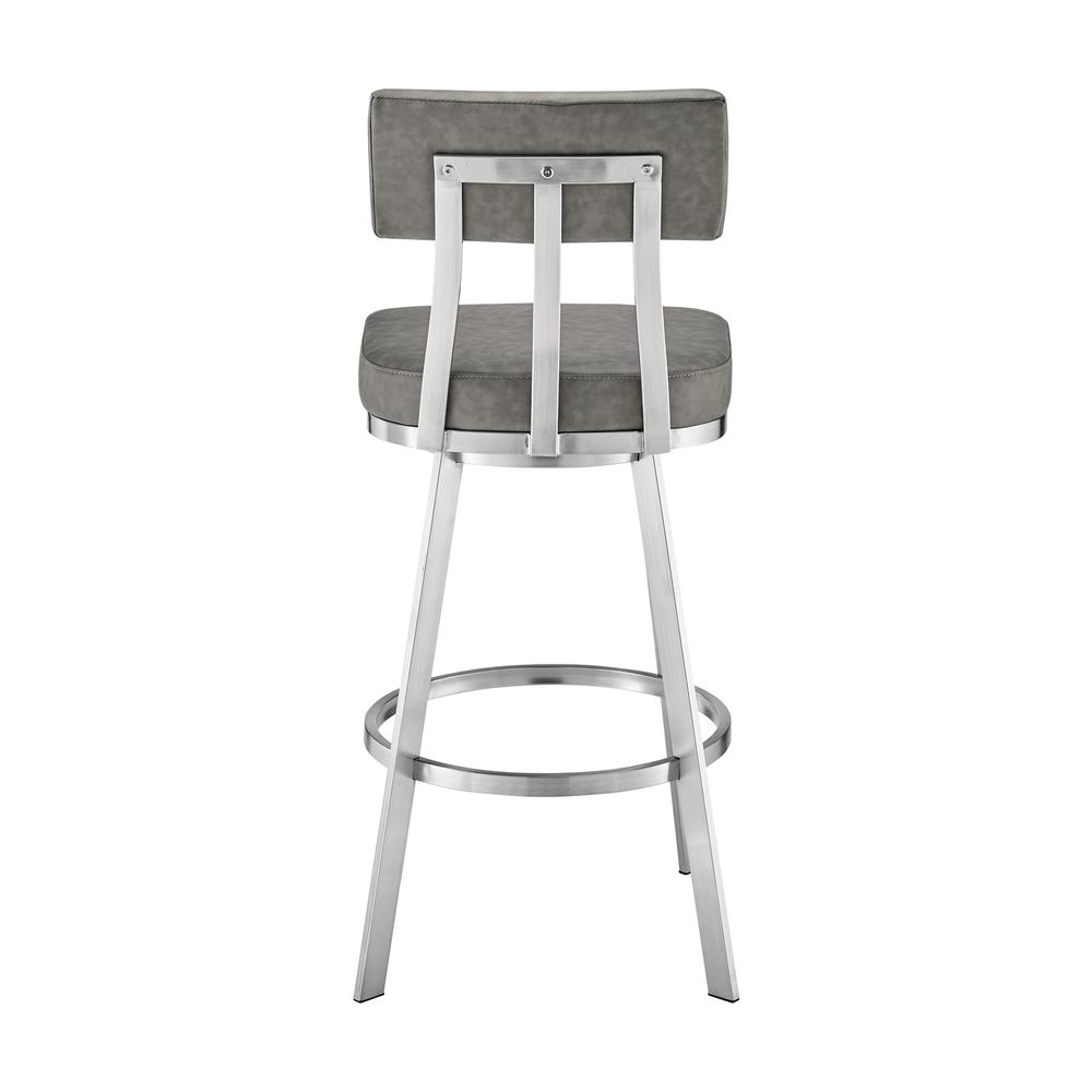 Jinab Swivel Bar Stool in Brushed Stainless Steel with Grey Faux Leather. Picture 3