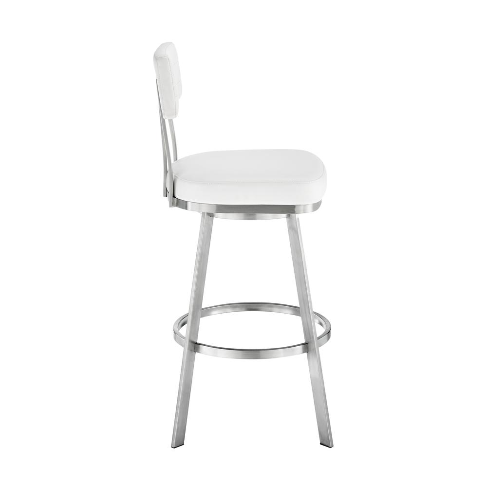Jinab Swivel Bar Stool in Brushed Stainless Steel with White Faux Leather. Picture 2