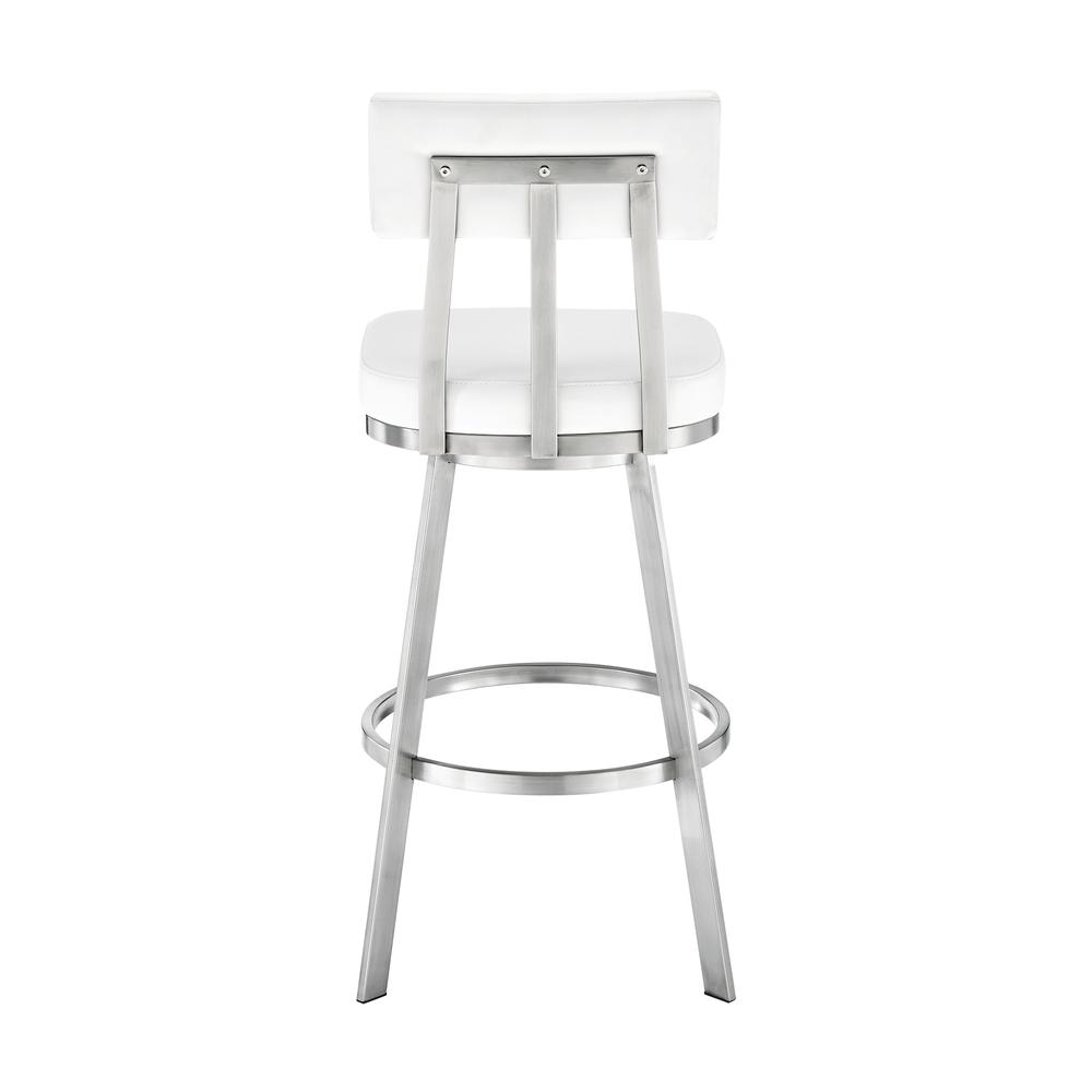 Jinab Swivel Bar Stool in Brushed Stainless Steel with White Faux Leather. Picture 3