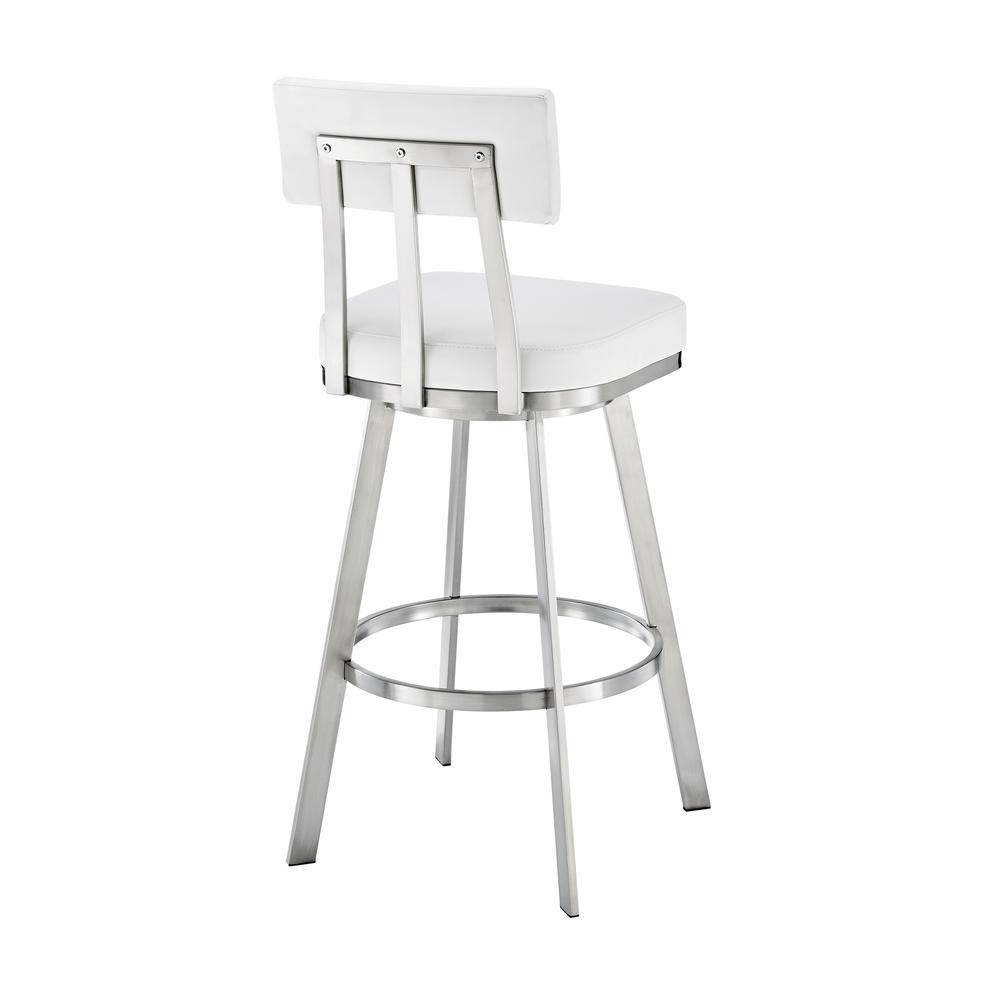 Jinab Swivel Bar Stool in Brushed Stainless Steel with White Faux Leather. Picture 4