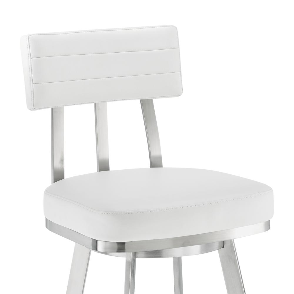 Jinab Swivel Bar Stool in Brushed Stainless Steel with White Faux Leather. Picture 5