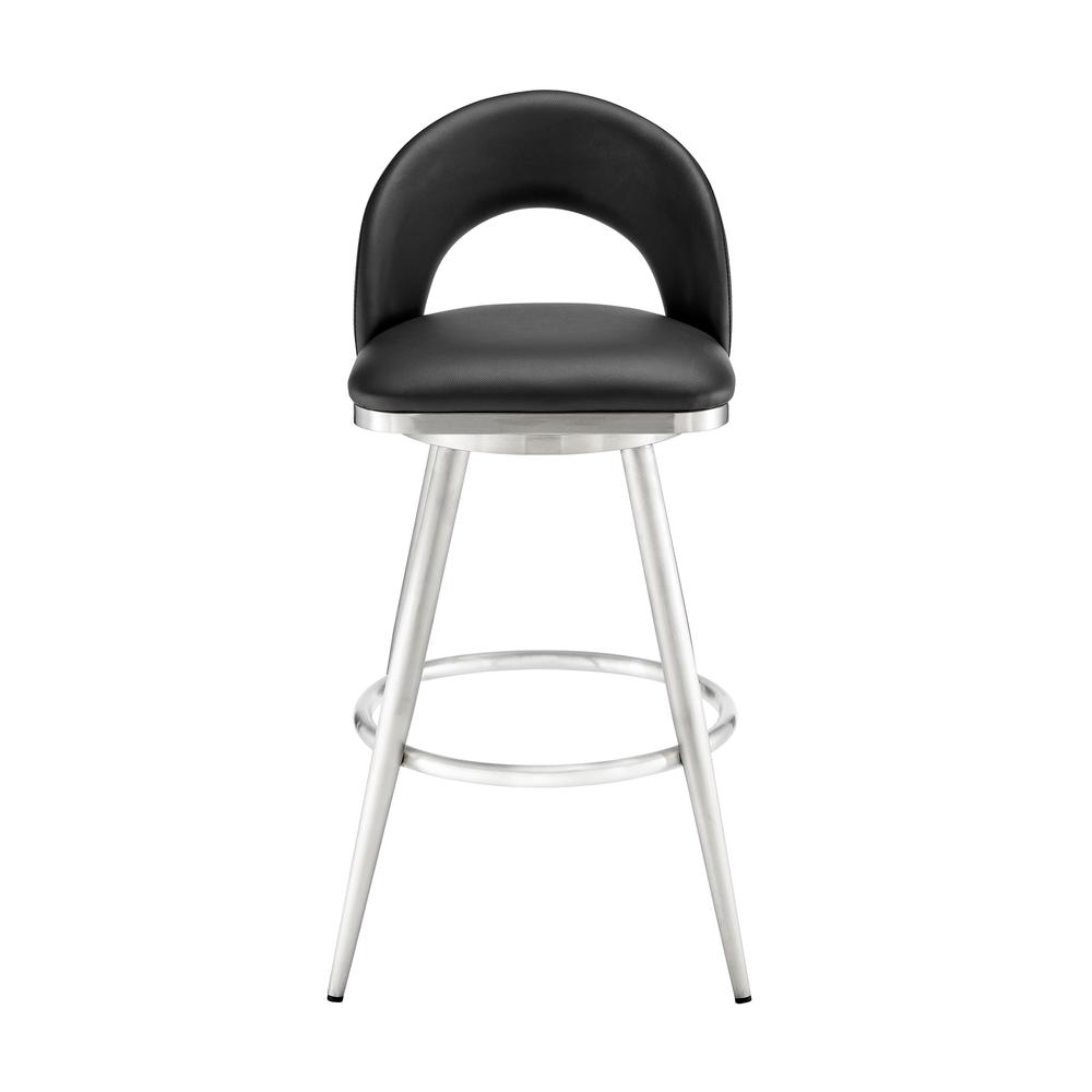 Lottech Swivel Counter Stool in Brushed Stainless Steel and Black Faux Leather. Picture 1