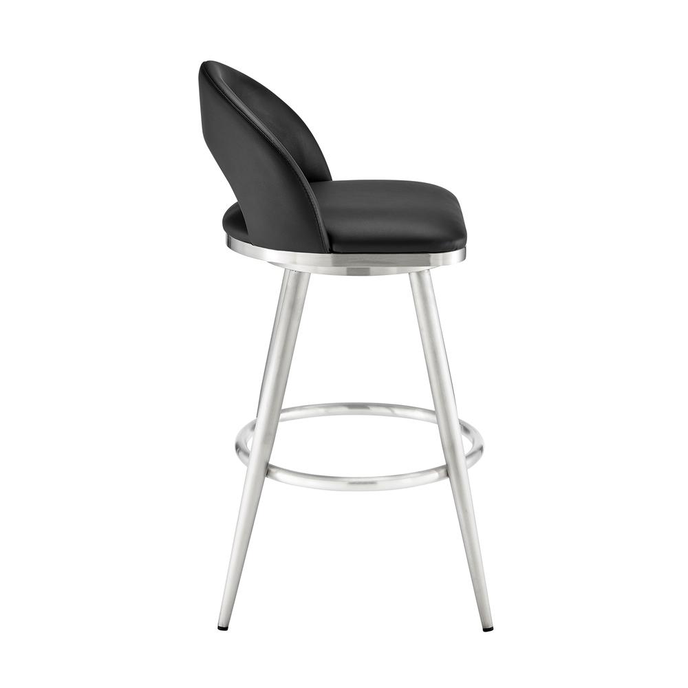 Lottech Swivel Counter Stool in Brushed Stainless Steel and Black Faux Leather. Picture 2