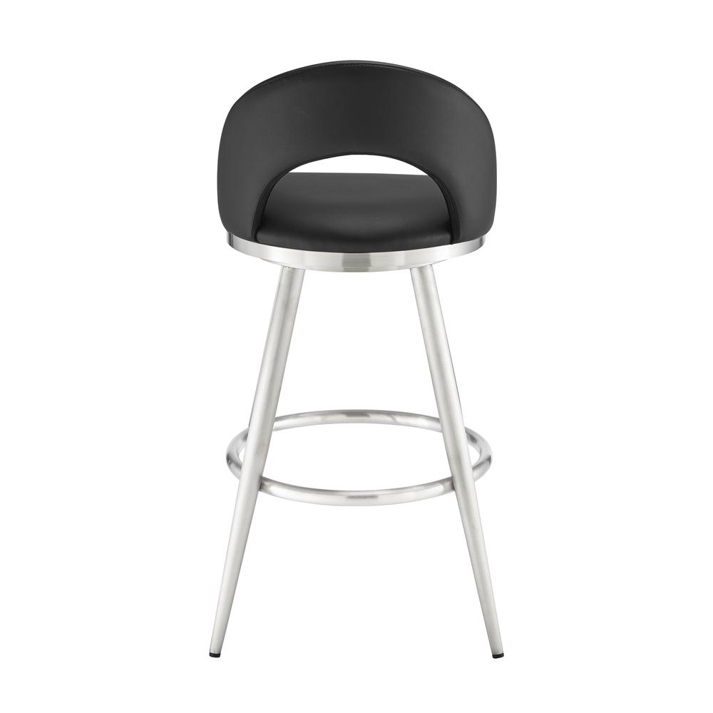 Lottech Swivel Counter Stool in Brushed Stainless Steel and Black Faux Leather. Picture 4