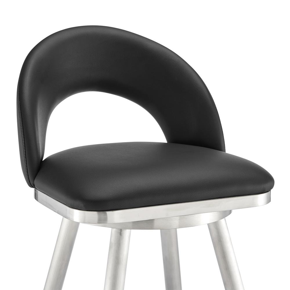 Lottech Swivel Counter Stool in Brushed Stainless Steel and Black Faux Leather. Picture 5