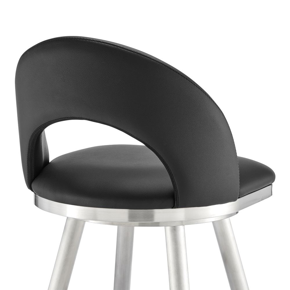 Lottech Swivel Counter Stool in Brushed Stainless Steel and Black Faux Leather. Picture 6