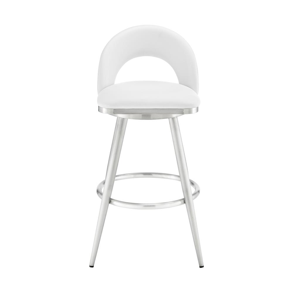 Lottech Swivel Counter Stool in Brushed Stainless Steel with White Faux Leather. Picture 1