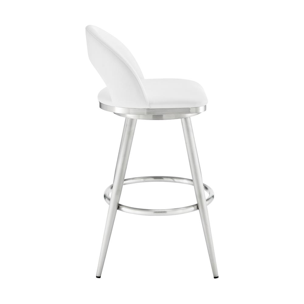 Lottech Swivel Counter Stool in Brushed Stainless Steel with White Faux Leather. Picture 2