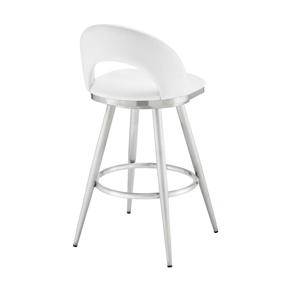 Lottech Swivel Counter Stool in Brushed Stainless Steel with White Faux Leather. Picture 3