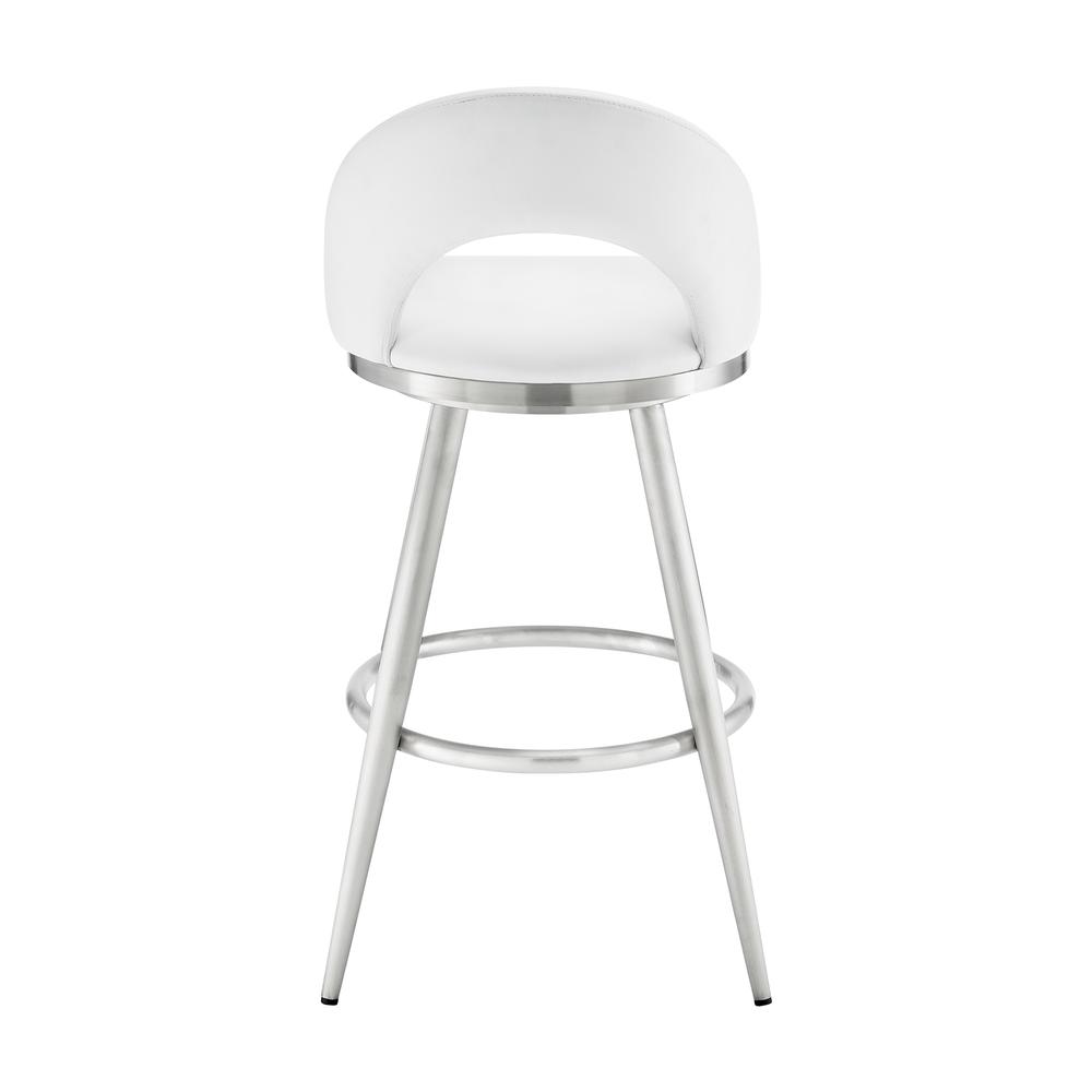 Lottech Swivel Counter Stool in Brushed Stainless Steel with White Faux Leather. Picture 4