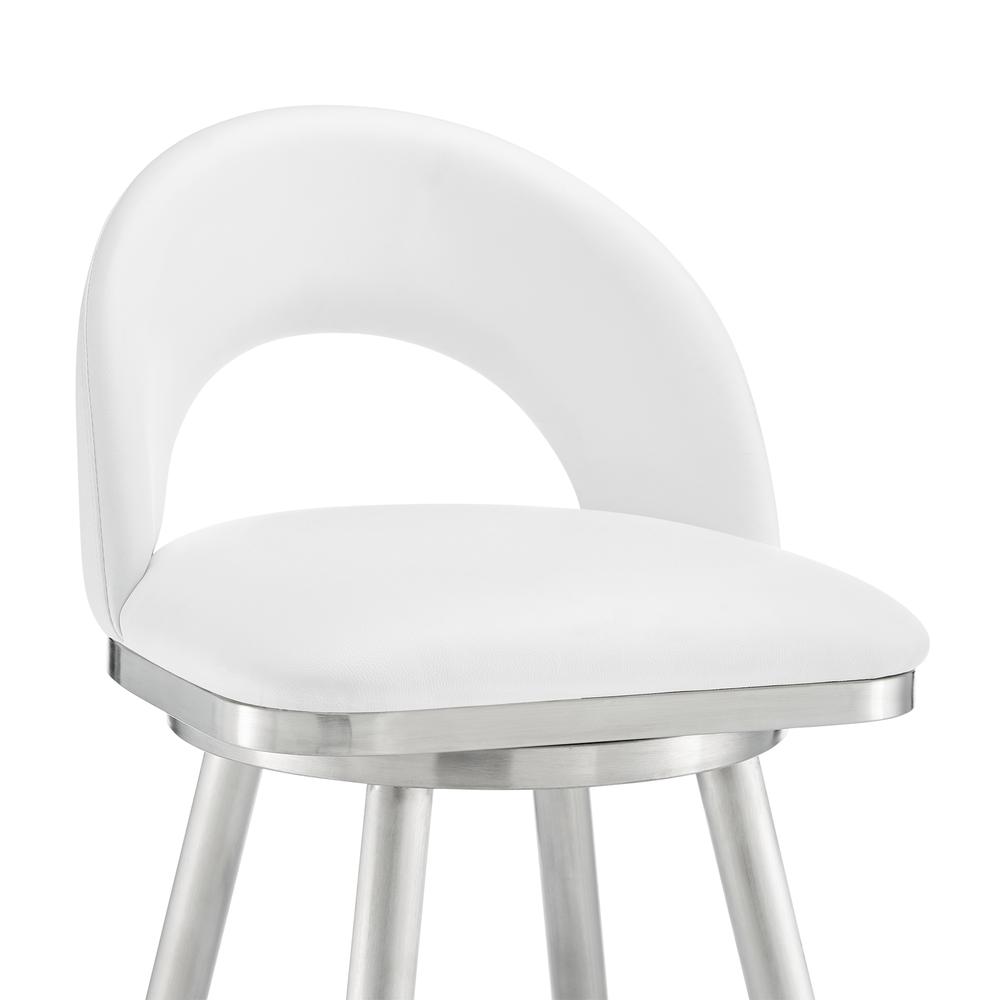 Lottech Swivel Counter Stool in Brushed Stainless Steel with White Faux Leather. Picture 5