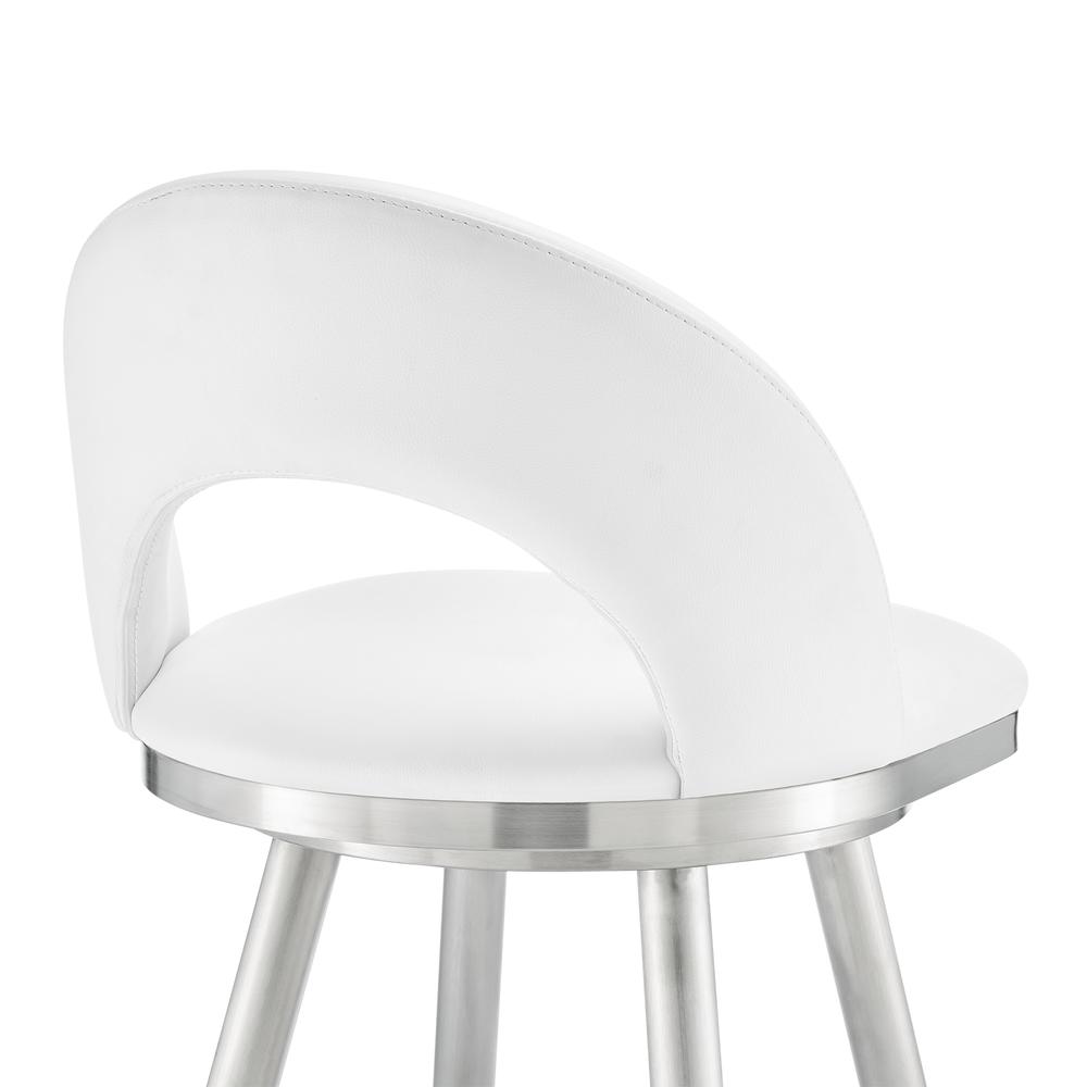 Lottech Swivel Counter Stool in Brushed Stainless Steel with White Faux Leather. Picture 6