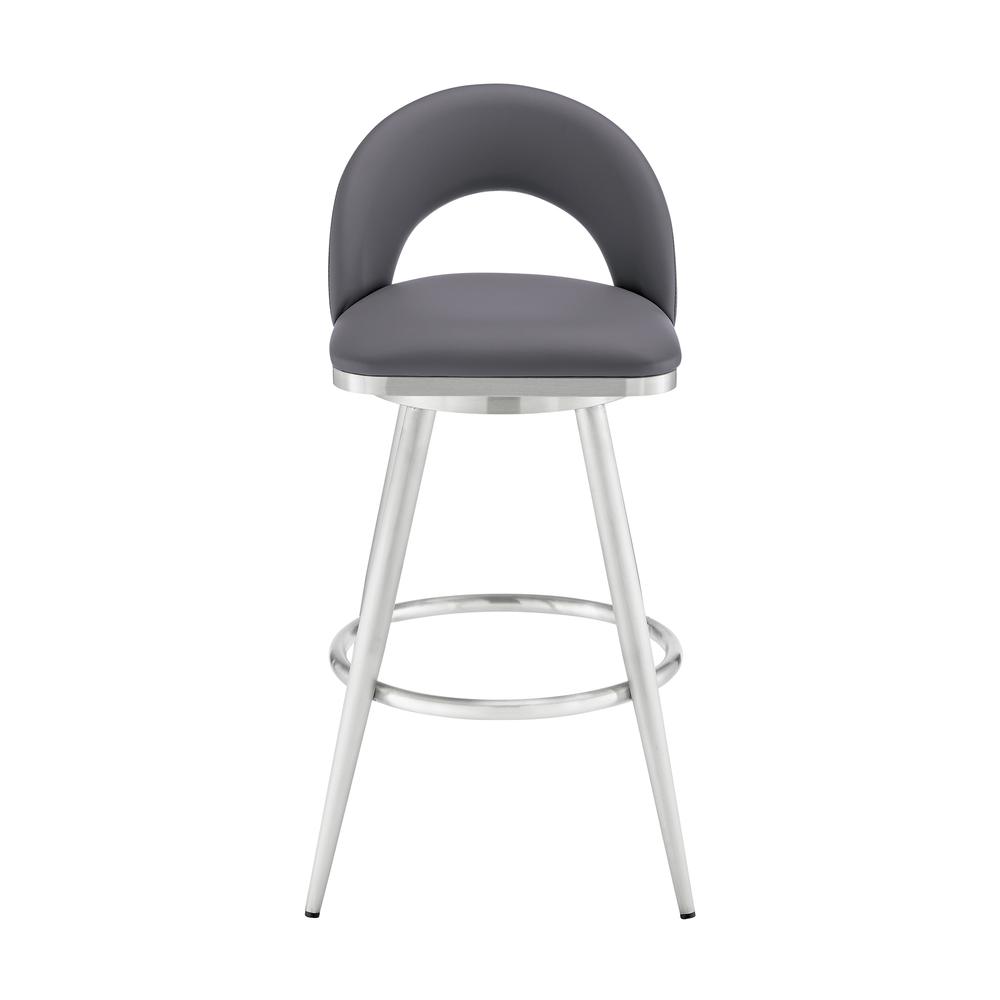 Lottech Swivel Bar Stool in Brushed Stainless Steel with Grey Faux Leather. Picture 1