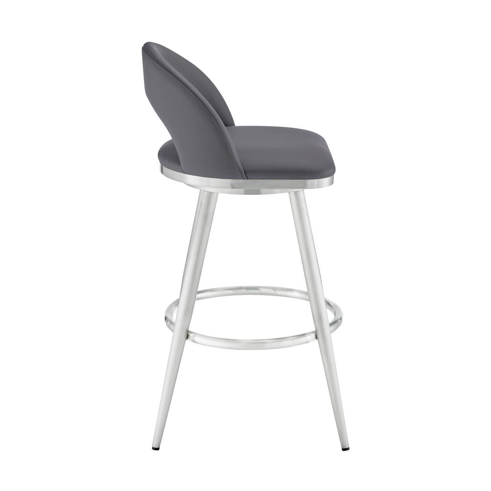 Lottech Swivel Bar Stool in Brushed Stainless Steel with Grey Faux Leather. Picture 2