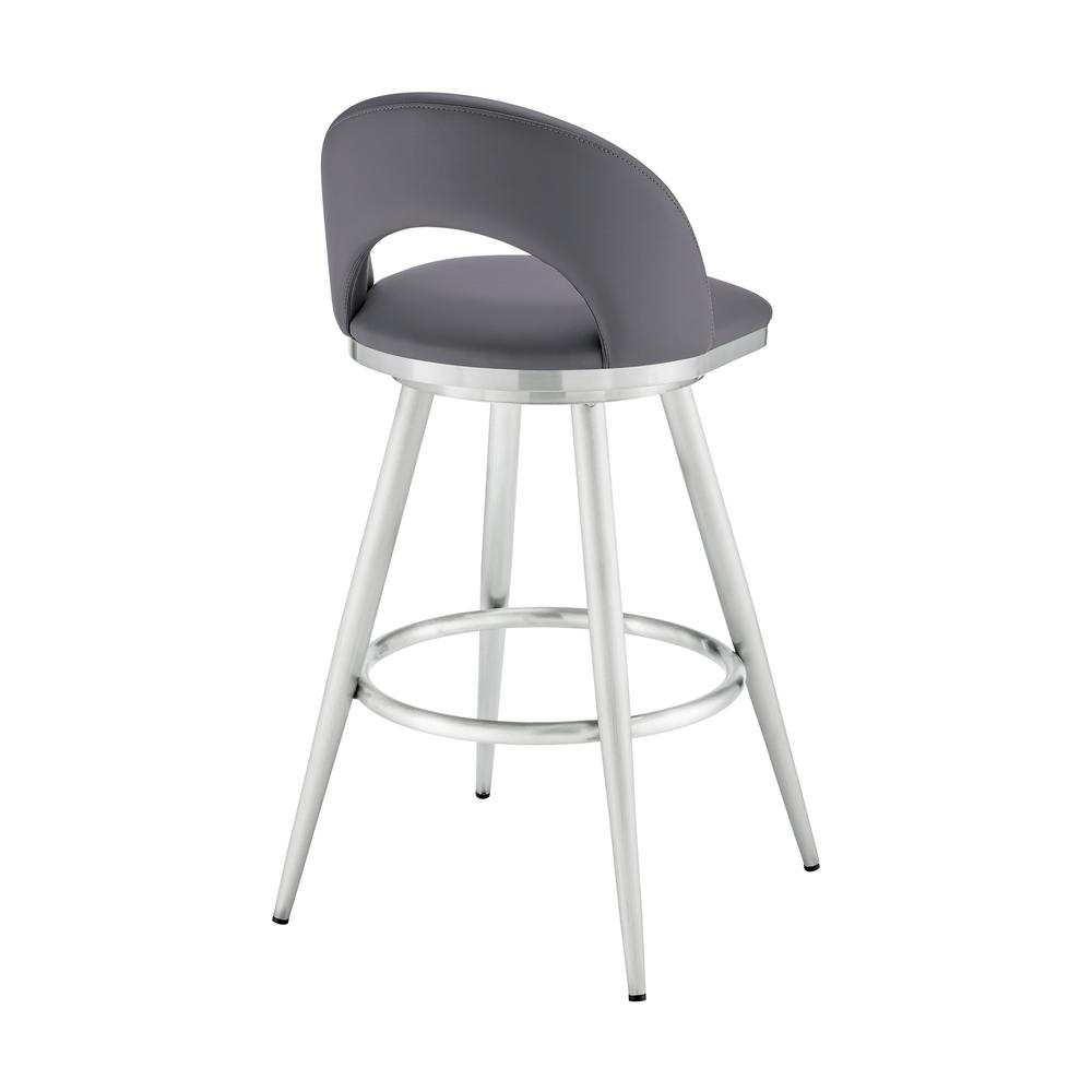 Lottech Swivel Bar Stool in Brushed Stainless Steel with Grey Faux Leather. Picture 3