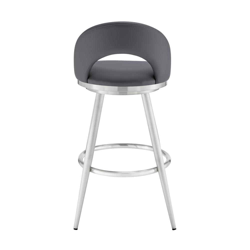 Lottech Swivel Bar Stool in Brushed Stainless Steel with Grey Faux Leather. Picture 4