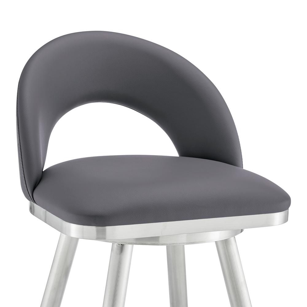 Lottech Swivel Bar Stool in Brushed Stainless Steel with Grey Faux Leather. Picture 5