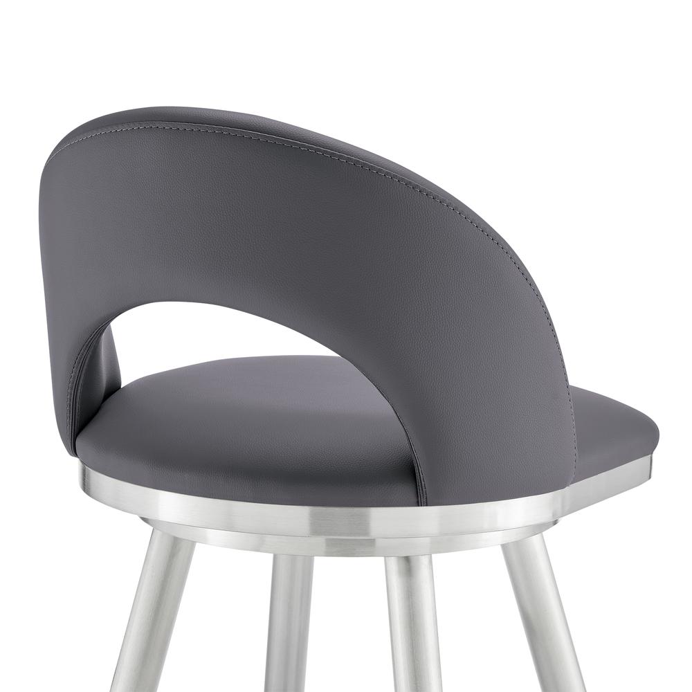 Lottech Swivel Bar Stool in Brushed Stainless Steel with Grey Faux Leather. Picture 6