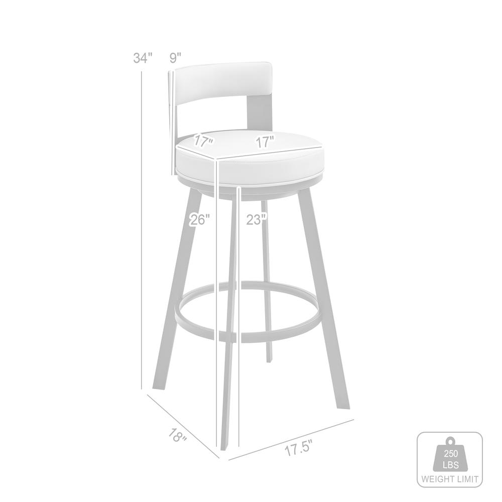 Lynof Swivel Counter Stool in Brushed Stainless Steel with White Faux Leather. Picture 8