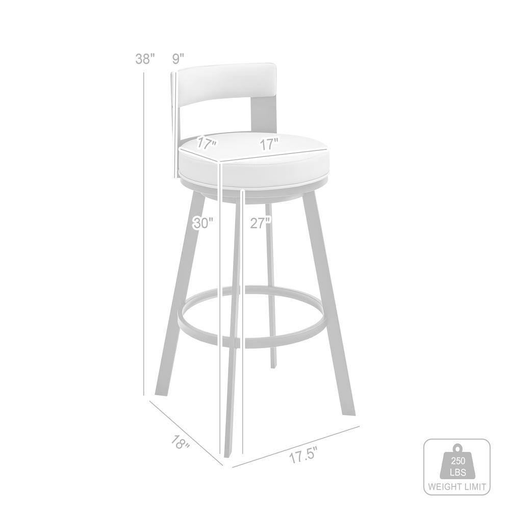Lynof Swivel Bar Stool in Brushed Stainless Steel with Light Grey Faux Leather. Picture 8